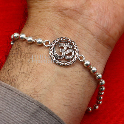 Divine Aum or OM rakhi 925 Sterling silver Rakhi bracelet Rrudrakha and silver beads best gift for your brother's for special gifting rk201 - TRIBAL ORNAMENTS