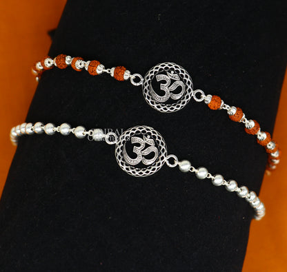 Divine Aum or OM rakhi 925 Sterling silver Rakhi bracelet Rrudrakha and silver beads best gift for your brother's for special gifting rk201 - TRIBAL ORNAMENTS