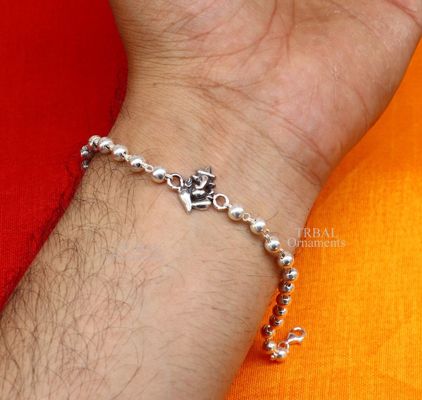925 sterling silver handmade lord Ganesha design Rakhi bracelet amazing Rudraksha or Tulsi beaded bracelet, use as daily use jewelry rk191 - TRIBAL ORNAMENTS
