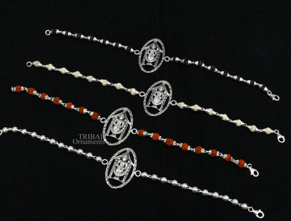 Sterling silver Lord Vekateshwara Tirupati Balaji Rudraksha and Tulsi beads bracelet by Tribal Ornaments, daily wear jewelry.