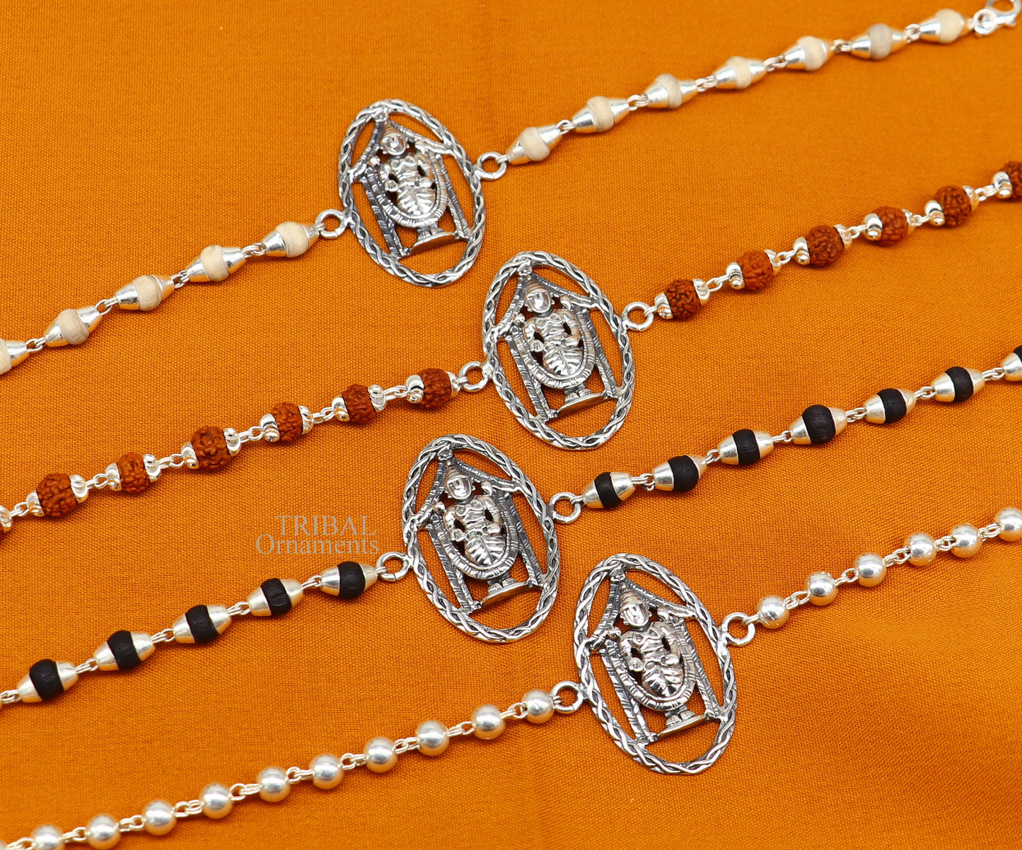 925 sterling silver Lord Vekateshwara Tirupati Balaji Rudraksha and Tulsi beads bracelet by Tribal Ornaments, daily-use jewelry.