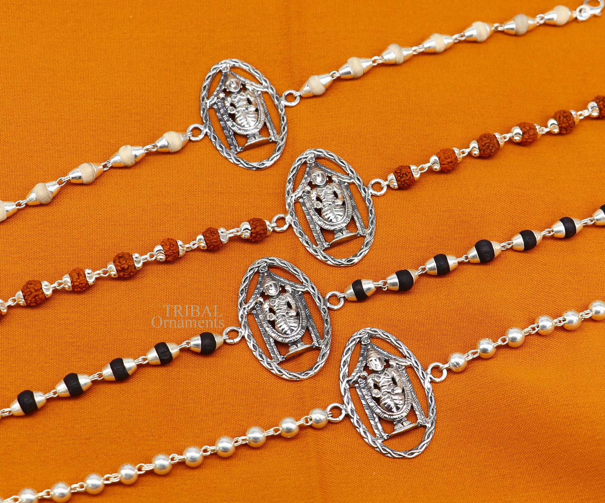 925 sterling silver Lord Vekateshwara Tirupati Balaji Rudraksha and Tulsi beads bracelet by Tribal Ornaments, daily-use jewelry.