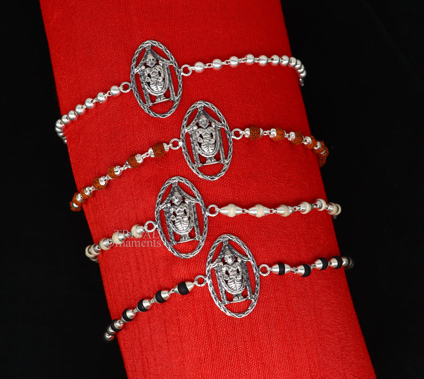 925 sterling silver Lord Vekateshwara Tirupati Balaji Rudraksha and Tulsi beads bracelet from TRIBAL ORNAMENTS, daily jewelry accessory.