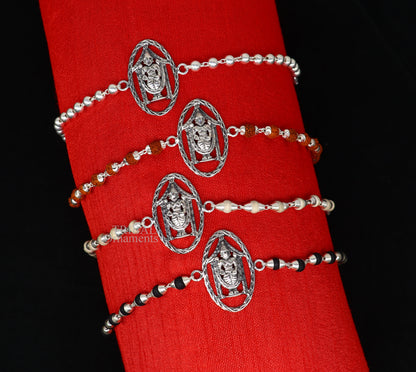 925 sterling silver Lord Vekateshwara Tirupati Balaji Rudraksha and Tulsi beads bracelet from TRIBAL ORNAMENTS, daily jewelry accessory.