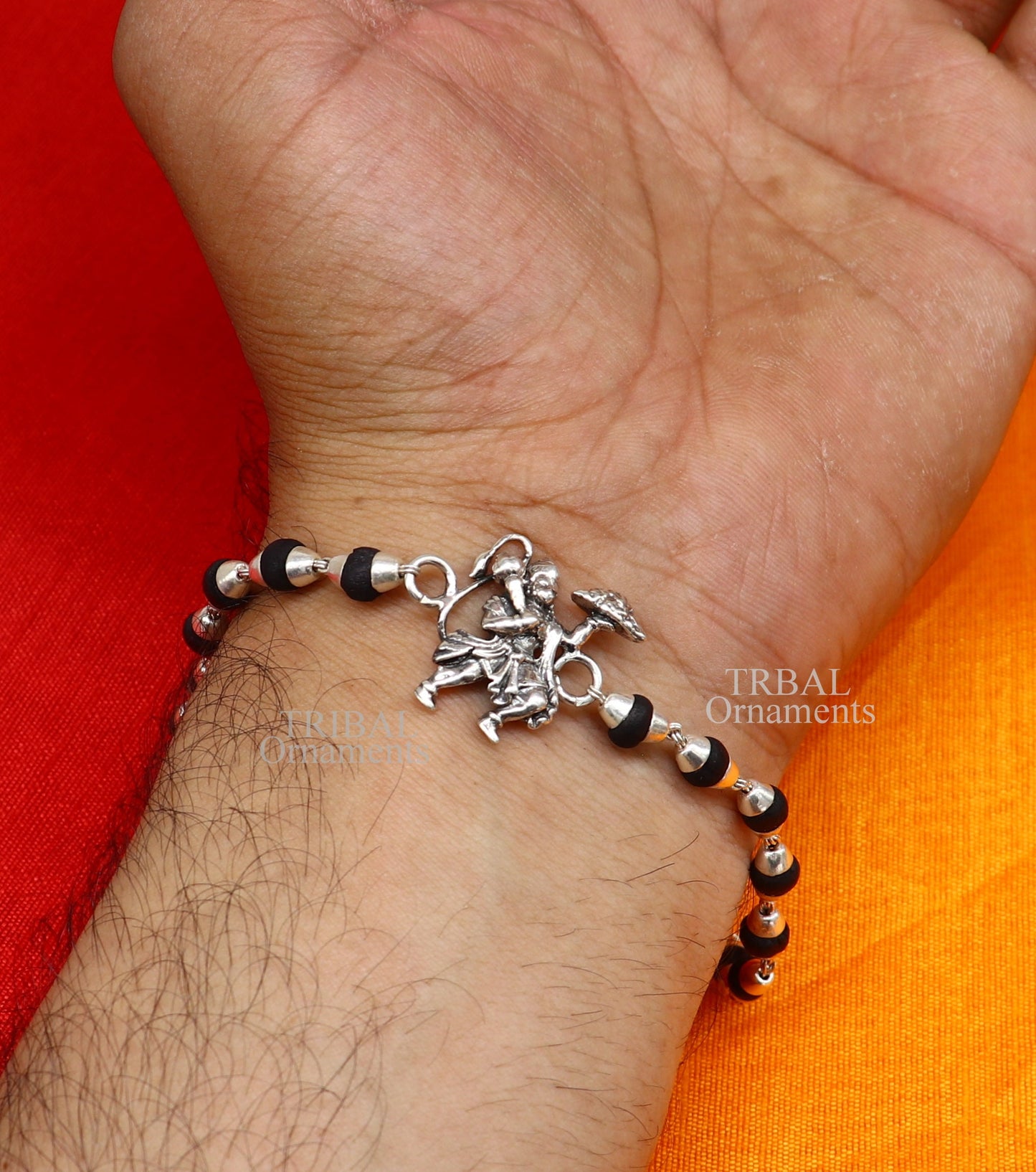 Lord hanuman Rakhi 925 sterling silver handmade lord hanuman design Rakhi bracelet, amazing Rudraksha, Tulsi beaded bracelet rk184 - TRIBAL ORNAMENTS