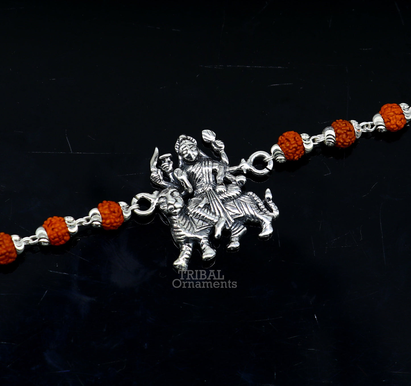 925 Sterling silver divine Durga,bhawani mataji Rakhi bracelet best gift rudraksh with goddess Rakhi for brother's for special gifing rk236 - TRIBAL ORNAMENTS