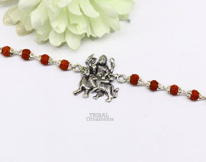 925 Sterling silver Rudraksha beads bracelet featuring divine Bhawani Mataji pendant, crafted by TRIBAL ORNAMENTS.