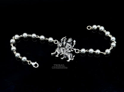 925 Sterling silver Rudraksha beads bracelet with divine Bhawani Mataji design, crafted by Tribal Ornaments.