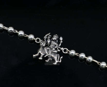 925 Sterling silver Rudraksha beads bracelet featuring divine Bhawani Mataji design, crafted by TRIBAL ORNAMENTS.