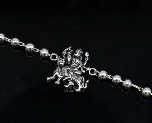 925 Sterling silver Rudraksha beads bracelet featuring divine Bhawani Mataji design, crafted by TRIBAL ORNAMENTS.