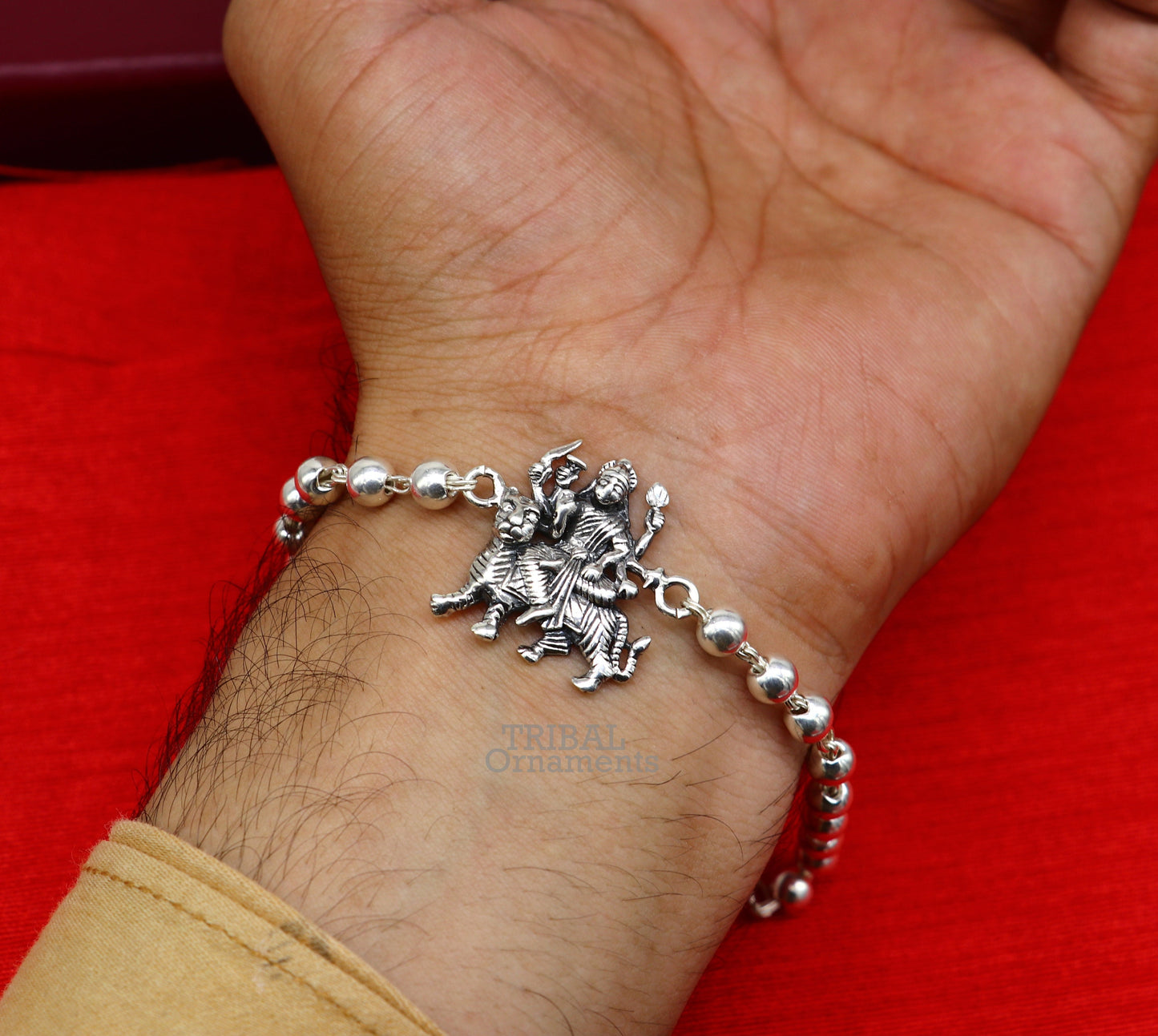 925 Sterling silver divine Durga,bhawani mataji Rakhi bracelet best gift rudraksh with goddess Rakhi for brother's for special gifing rk236 - TRIBAL ORNAMENTS
