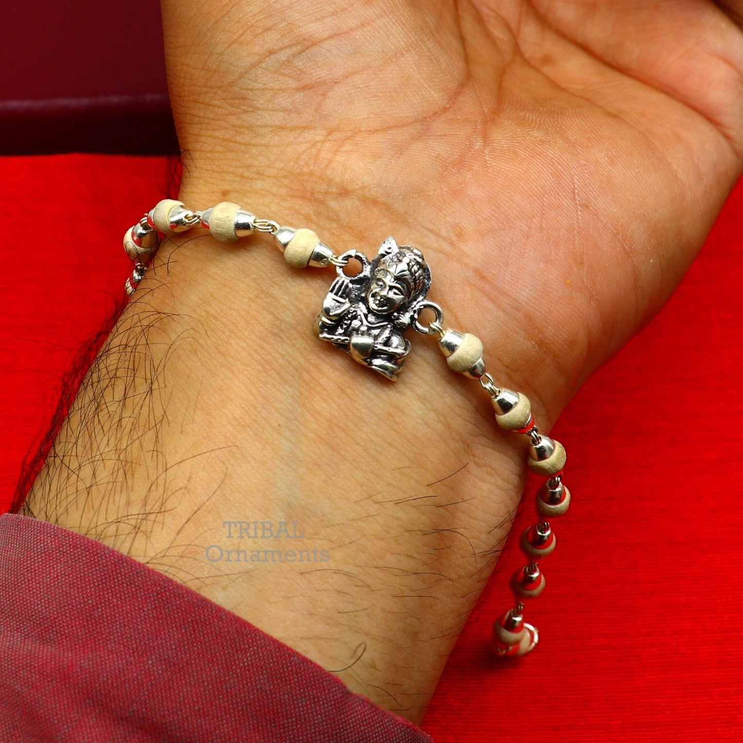 925 Sterling silver divine lord Krishna Rakhi or bracelet best gift for your brother's for special personalized gifing rk239 - TRIBAL ORNAMENTS