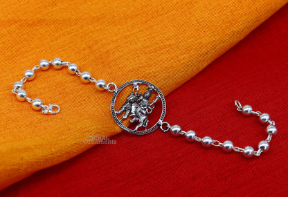 925 Sterling silver Bhawani Mata Ji Tulsi beads bracelet with divine Durga design, crafted by TRIBAL ORNAMENTS.