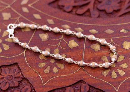 Sterling silver handmade bracelet with basil rosary beads, unisex long and flexible jewelry by Tribal Ornaments