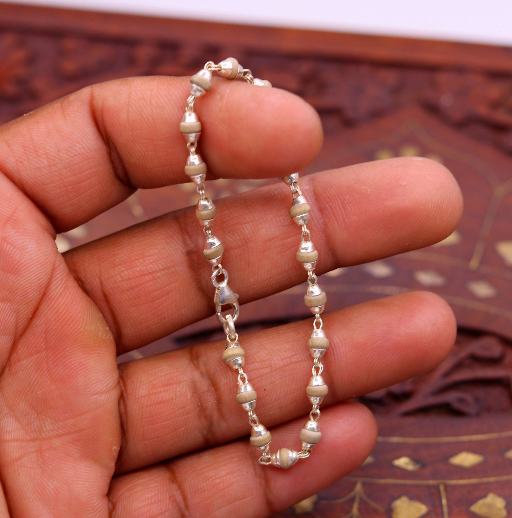 Sterling silver handmade bracelet excellent  basil rosary beads bracelet unisex long flexible  bracelet jewelry sbr110 - TRIBAL ORNAMENTS