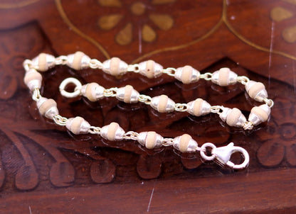 Sterling silver handmade unisex basil rosary beads bracelet with flexible, long design, crafted by TRIBAL ORNAMENTS.