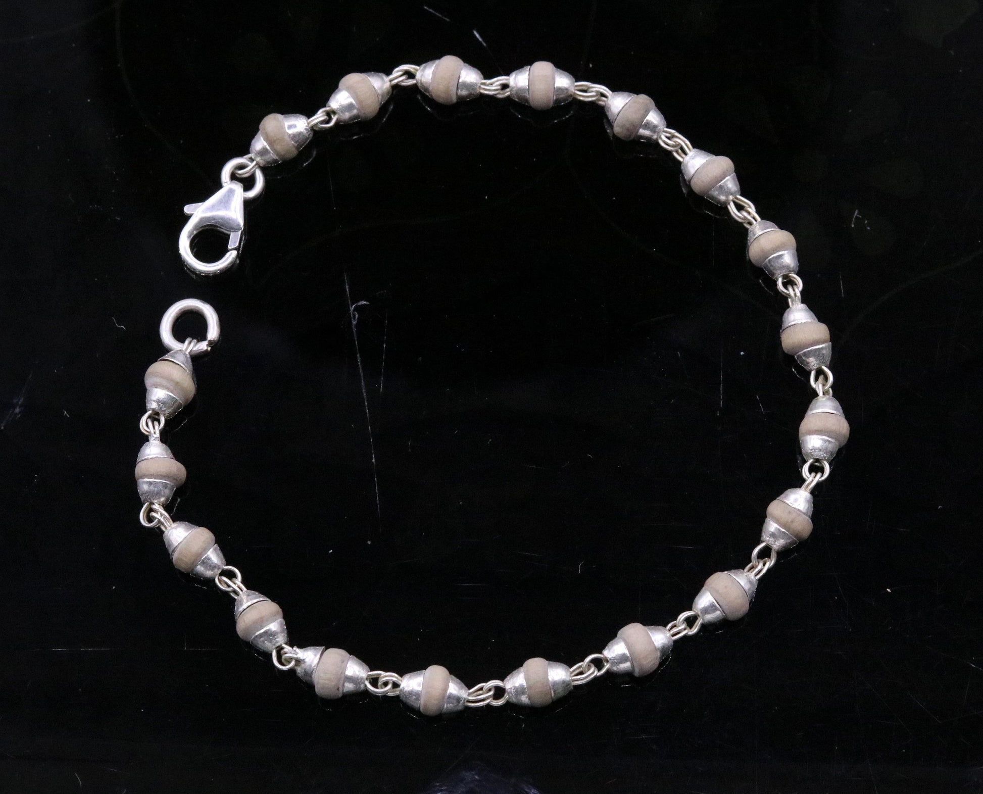 Sterling silver handmade bracelet excellent  basil rosary beads bracelet unisex long flexible  bracelet jewelry sbr110 - TRIBAL ORNAMENTS