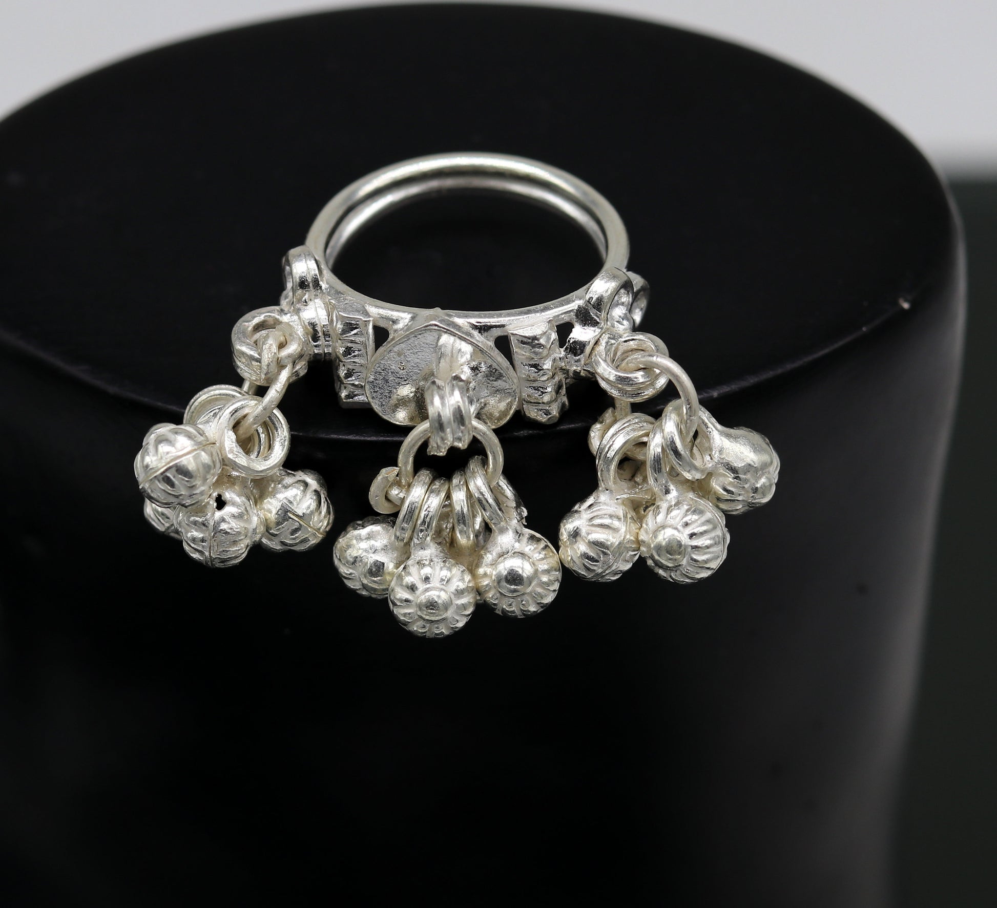 Vintage design Sterling silver handmade charm ring excellent customized noisy bells drops personalized girls women's jewelry sr259 - TRIBAL ORNAMENTS