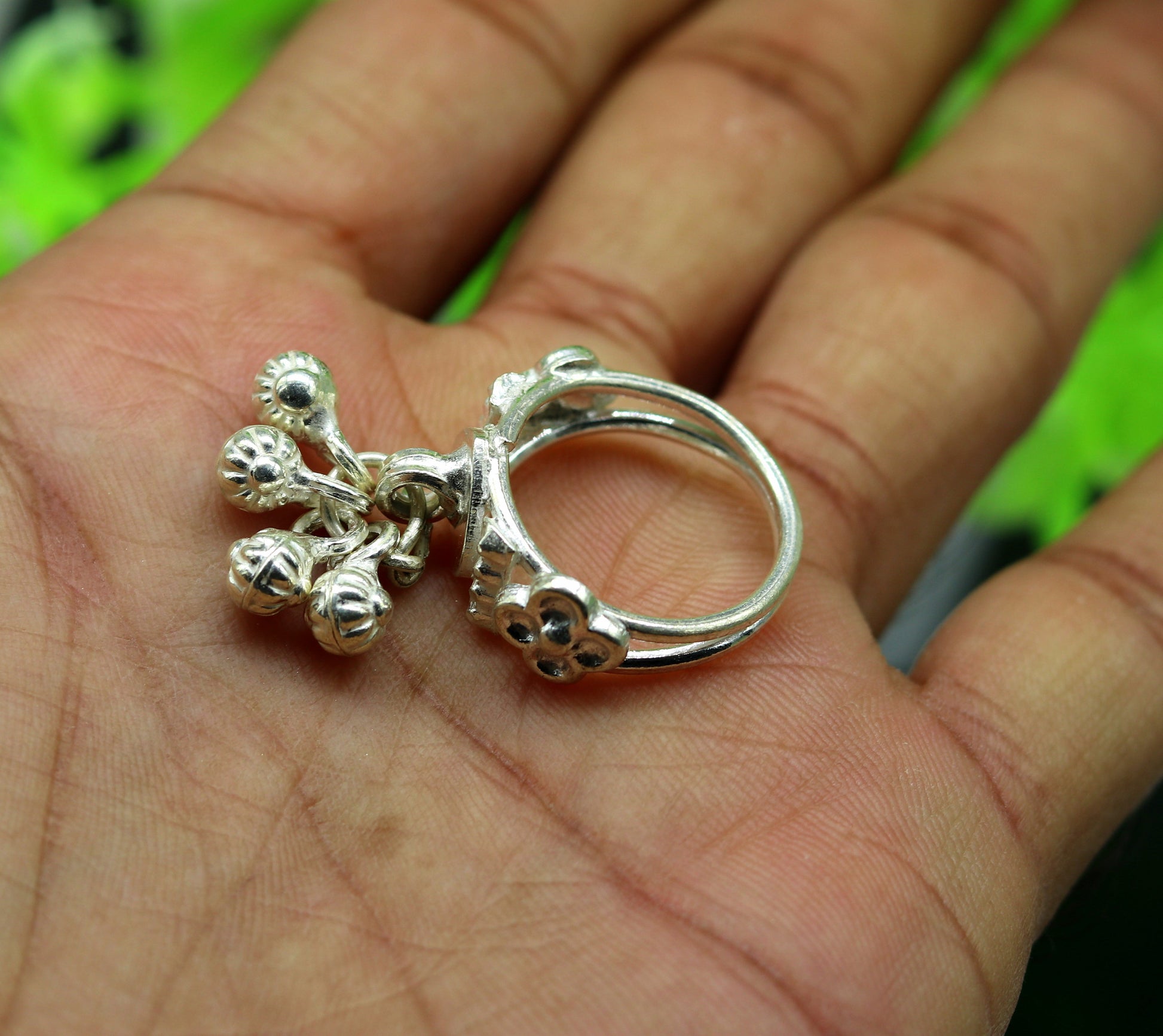 Sterling silver handmade charm ring excellent customized 6 noisy bells drops personalized bridesmaid gift for girls women's jewelry sr257 - TRIBAL ORNAMENTS