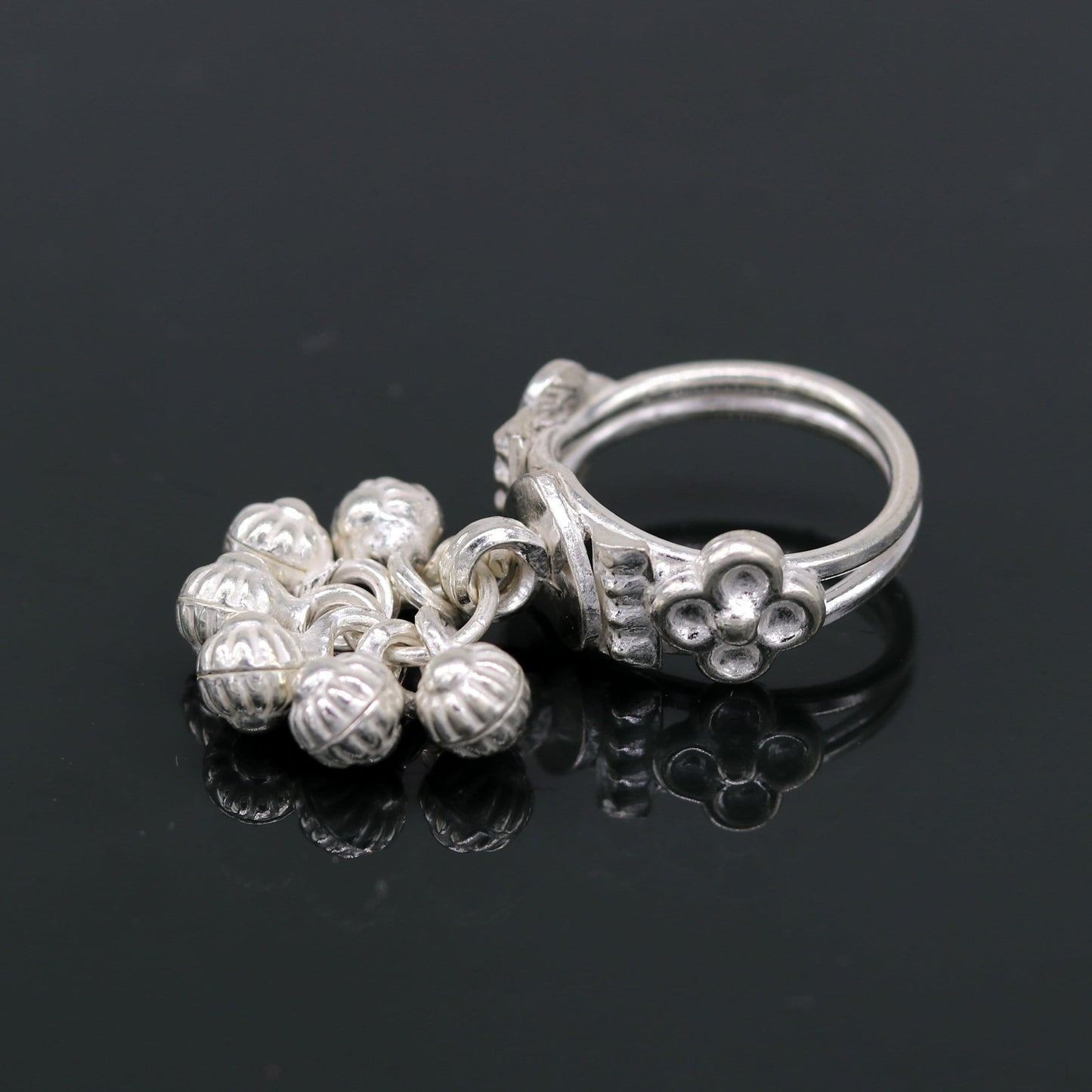 925 sterling silver handmade customized jingling bells rings, classical cultural design noisy bells ring best belly dance jewelry  sr-256 - TRIBAL ORNAMENTS