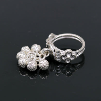 Handmade 925 sterling silver jingling bells ring with classical cultural design, ideal for belly dance jewelry and customized.