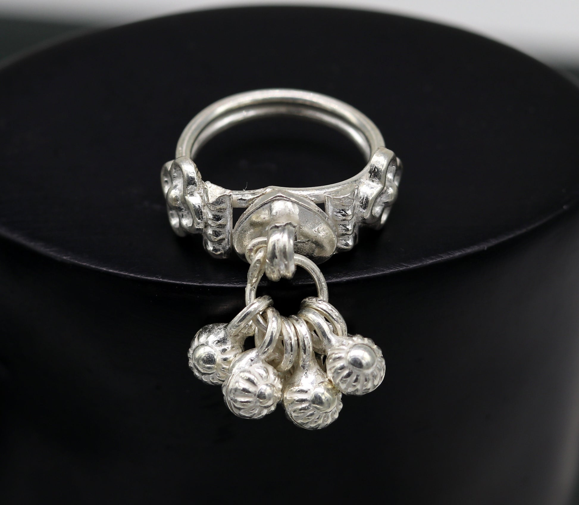 925 sterling silver handmade customized jingling bells rings, classical cultural design noisy bells ring best belly dance jewelry  sr-256 - TRIBAL ORNAMENTS