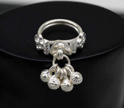 Sterling silver handmade jingling bells ring with classical cultural design, ideal for belly dance jewelry, by TRIBAL ORNAMENTS.