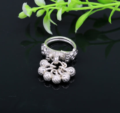 925 sterling silver handmade customized jingling bells ring with classical cultural design, ideal for belly dance jewelry.