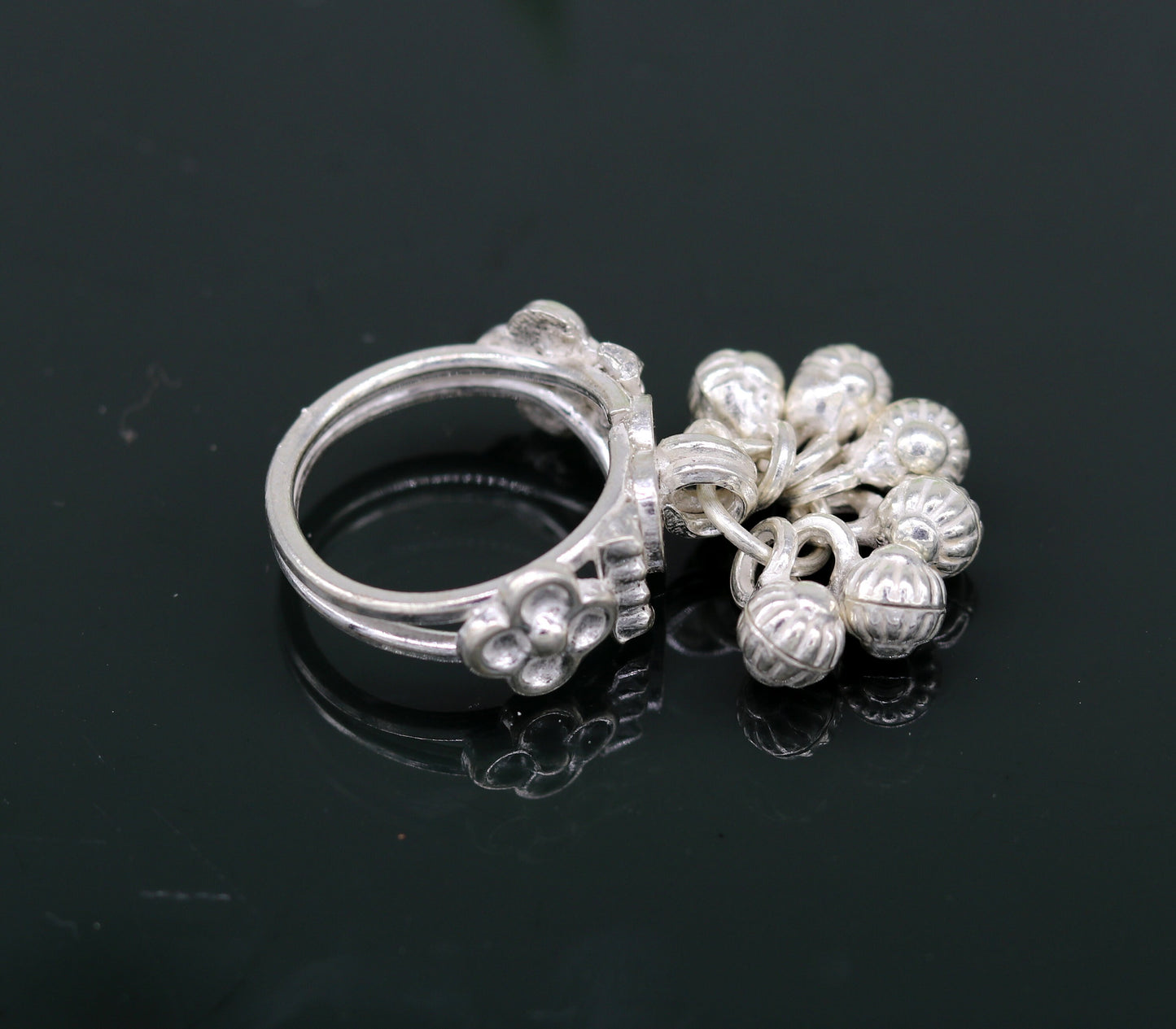 925 sterling silver handmade customized jingling bells rings, classical cultural design noisy bells ring best belly dance jewelry  sr-256 - TRIBAL ORNAMENTS