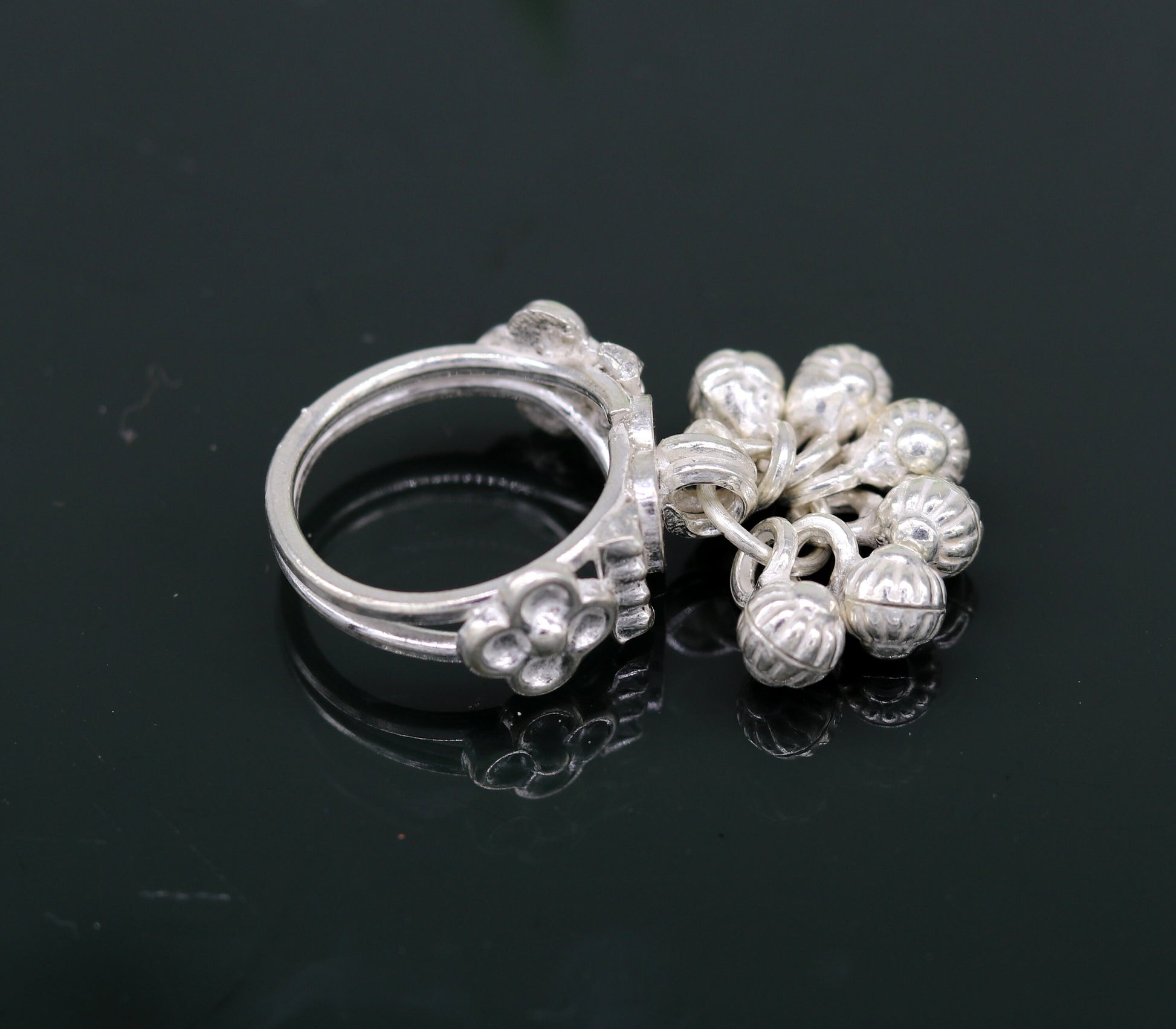 925 sterling silver handmade customized jingling bells rings, classical cultural design noisy bells ring best belly dance jewelry  sr-256 - TRIBAL ORNAMENTS