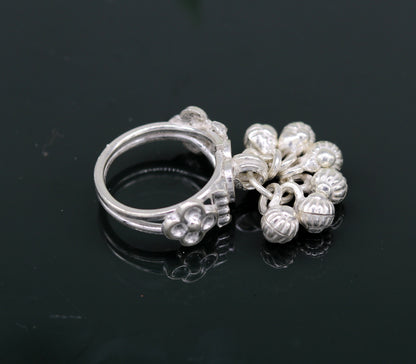 Sterling silver handmade jingling bells ring with classical cultural design, perfect for belly dance jewelry.