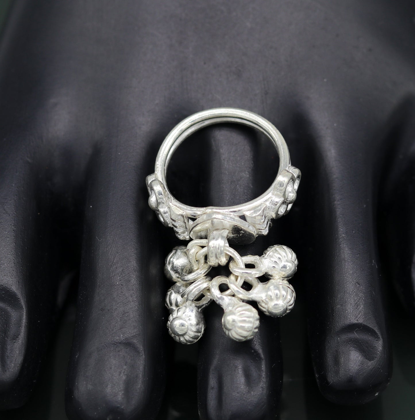 925 sterling silver handmade customized jingling bells rings, classical cultural design noisy bells ring best belly dance jewelry  sr-256 - TRIBAL ORNAMENTS