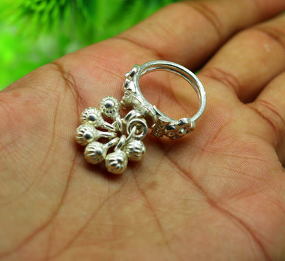 Sterling silver handmade jingling bells ring with classical cultural design, perfect for belly dance jewelry by TRIBAL ORNAMENTS.