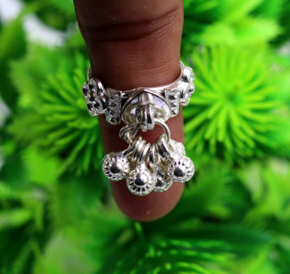 Sterling silver handmade jingling bells ring with classical cultural design, ideal for belly dance jewelry and custom accessories.