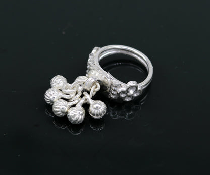 925 sterling silver handmade customized jingling bells ring featuring classical cultural design, ideal for belly dance jewelry.