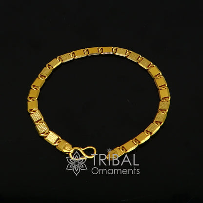 22K yellow gold handmade Nawabi bar chain bracelet with diamond-cut design, premium men's jewelry by TRIBAL ORNAMENTS.