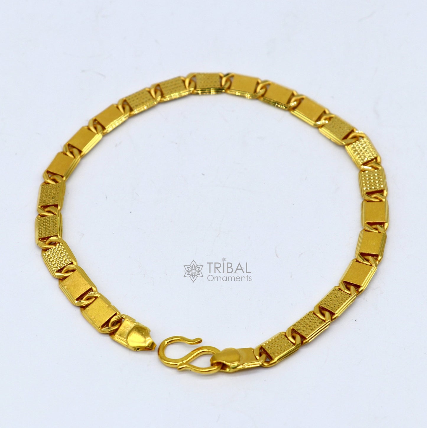 Genuine 22kt yellow gold handmade gold bar Royal Nawabi Chain Bracelet fabulous diamond cut design Best gifting men's jewelry Gbr43 - TRIBAL ORNAMENTS