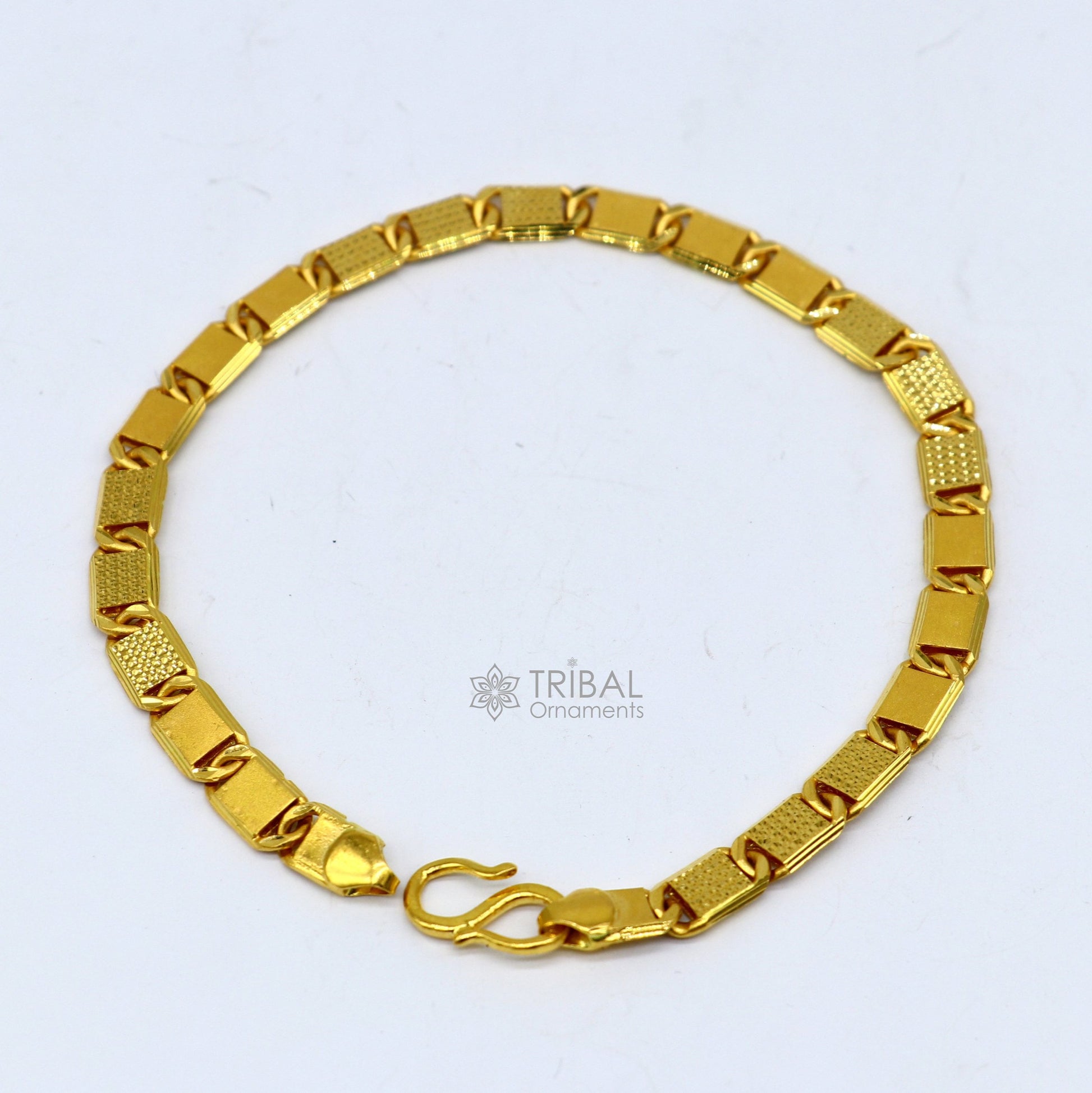 Genuine 22kt yellow gold handmade gold bar Royal Nawabi Chain Bracelet fabulous diamond cut design Best gifting men's jewelry Gbr43 - TRIBAL ORNAMENTS