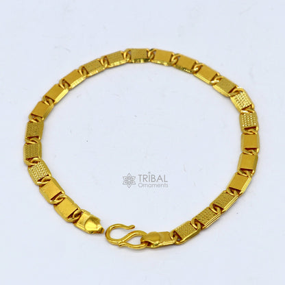 22K yellow gold handmade Royal Nawabi bar chain bracelet with diamond-cut design, premium men's jewelry by TRIBAL ORNAMENTS.