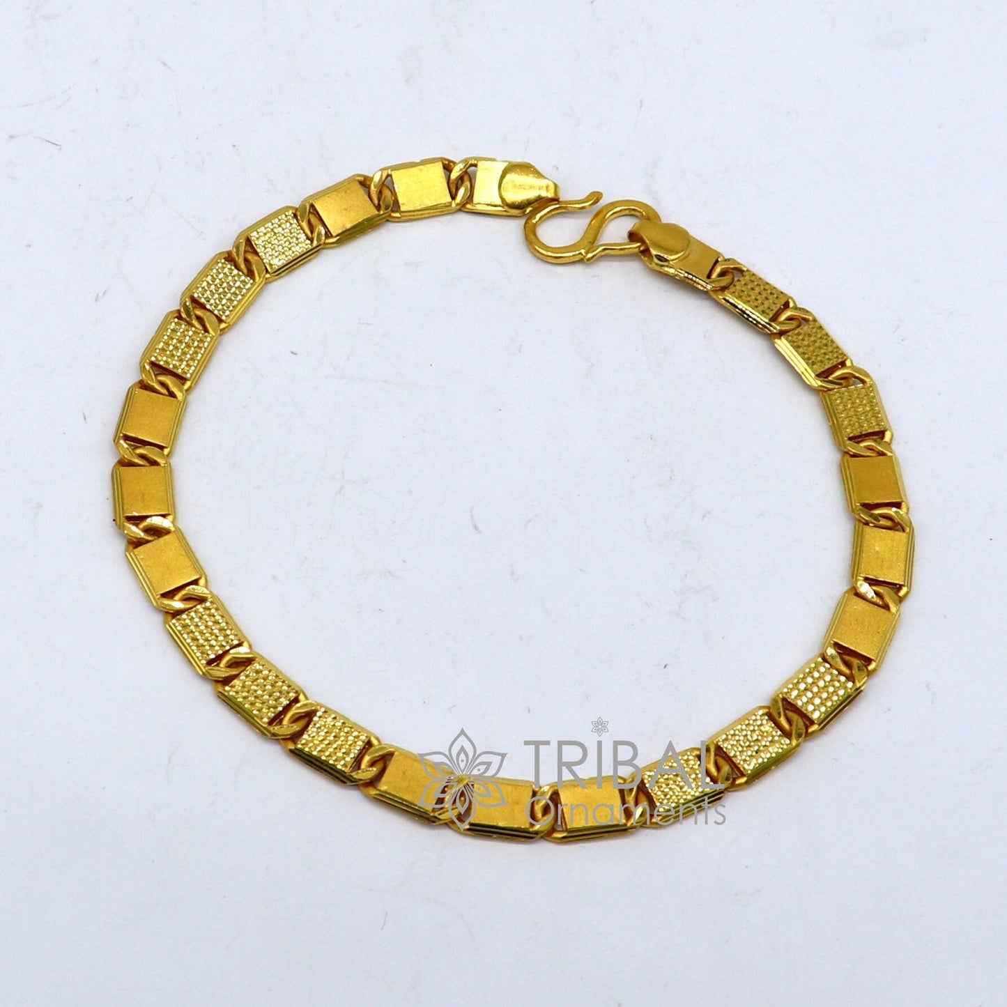Genuine 22kt yellow gold handmade gold bar Royal Nawabi Chain Bracelet fabulous diamond cut design Best gifting men's jewelry Gbr43 - TRIBAL ORNAMENTS