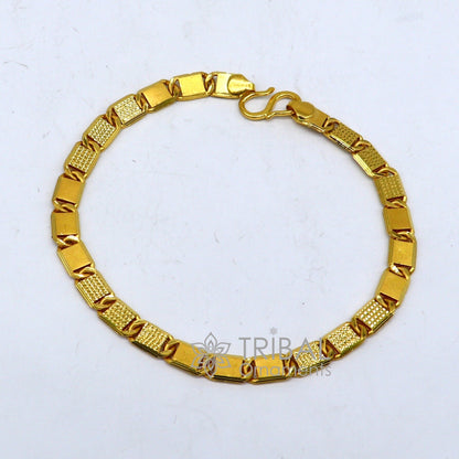 22K yellow gold handmade Royal Nawabi bar chain bracelet with diamond-cut design, premium men's jewelry by TRIBAL ORNAMENTS.