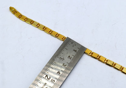 22K yellow gold handmade Royal Nawabi bar chain bracelet with diamond-cut design, premium men's jewelry by Tribal Ornaments.