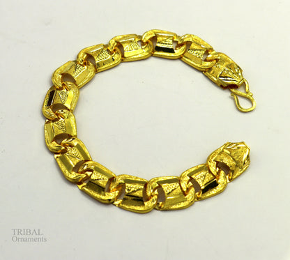 22KT yellow gold handcrafted diamond-cut designer flexible bracelet by Tribal Ornaments, stylish unisex jewelry with intricate design.