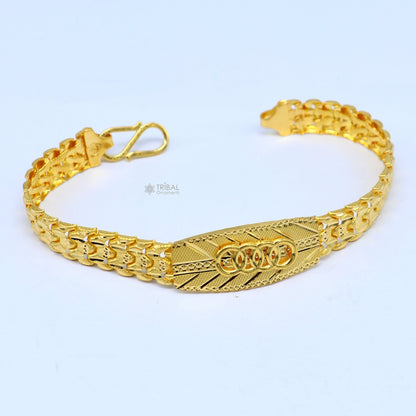 22KT yellow gold handmade Audi chain bracelet by Tribal Ornaments, unisex stylish fancy jewelry with 916 hallmark.