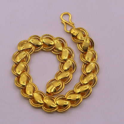 Genuine 22kt yellow gold handmade Lotus chain bracelet amazing royal design bracelet unisex jewelry from Rajasthan India - TRIBAL ORNAMENTS