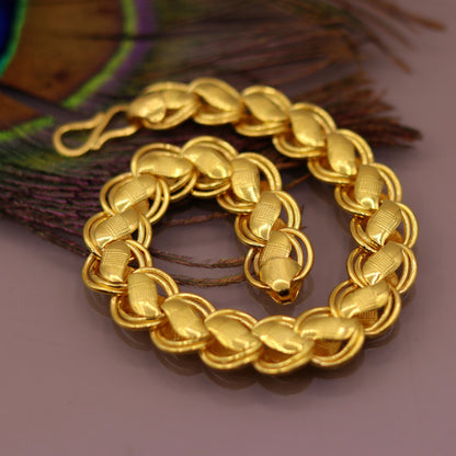 Genuine 22kt yellow gold handmade Lotus chain bracelet amazing royal design bracelet unisex jewelry from Rajasthan India - TRIBAL ORNAMENTS