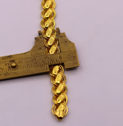 Genuine 22kt yellow gold handmade Lotus chain bracelet amazing royal design bracelet unisex jewelry from Rajasthan India - TRIBAL ORNAMENTS