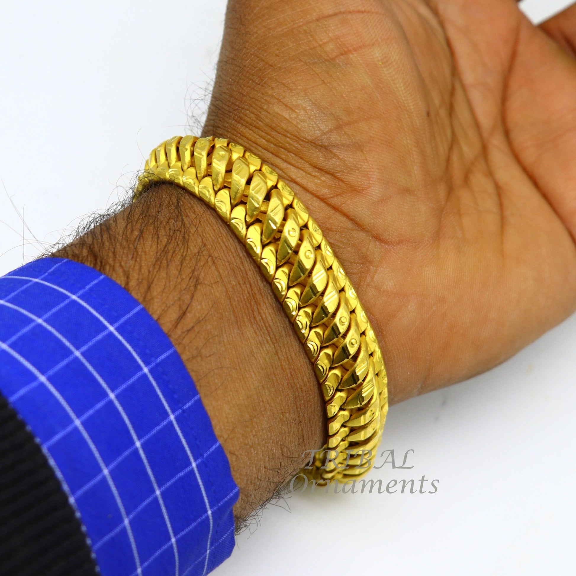 22kt yellow gold customized heavy men's bracelet, all sizes gifting bracelet, new fancy stylish bracelet men's wedding gift jewelry gbr40 - TRIBAL ORNAMENTS