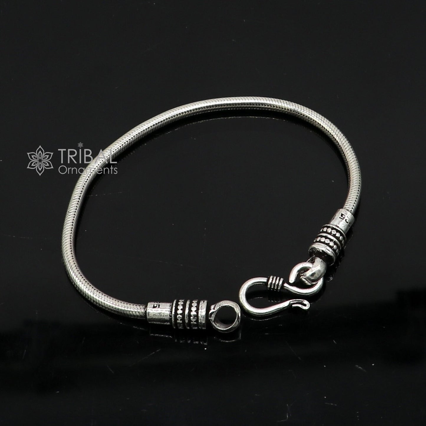 3mm 925 sterling silver snake chain bracelet, flexible unisex jewelry from Tribal Ornaments, handmade from Rajasthan India