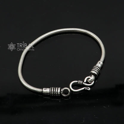 3mm 925 sterling silver snake chain bracelet, flexible unisex jewelry from Tribal Ornaments, handmade from Rajasthan India